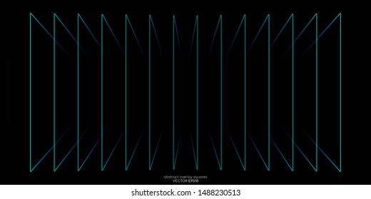 Abstract perspective rectangles line frame overlay pattern by green blue colors on black background. Vector illustration in concept technology, modern.