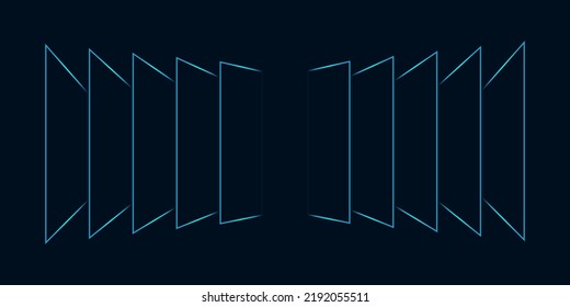 Abstract perspective rectangles line frame overlay pattern by green blue colors on dark background. Vector illustration in concept AI technology, modern science.