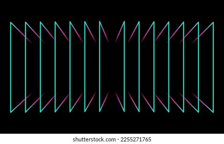 Abstract perspective rectangles line frame overlay pattern by colorful light line glitch effect isolated on black background. Vector illustration AI technology, digital, communication, science, music