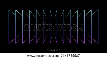 Abstract perspective rectangles line frame overlay pattern by colorful light line isolated on black background. Vector illustration in concept technology, modern, music.