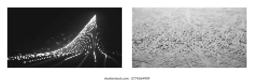 Abstract perspective of steel cables and city lights, long exposure urban infrastructure.