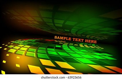 Abstract perspective surface with glowing squares