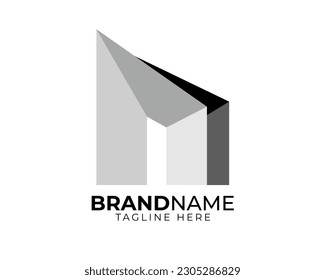 abstract perspective view of modern contemporary architecture building style with flat shadow logo template