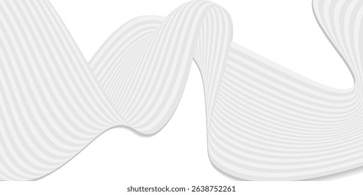 Abstract perspective wave lines grey on white with 3D dimensional effect isolated on white.