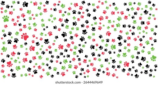 Abstract pet paw prints pattern of cat or dog paw prints on white background.