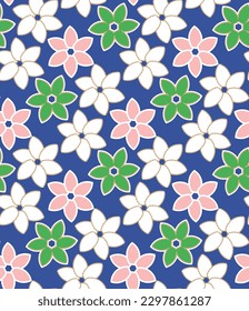 Abstract Petal Flowers Vector Seamless Pattern Trendy Fashion Colors Sweet Floral Decorative Print Element Perfect for Allover Fabric Print or Wrapping Paper Royal Blue Background