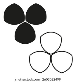 Abstract petal shapes. Geometric black elements. Symmetrical artistic forms. Modern decorative design.