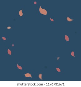 Abstract petals confetti. Blue background. Falling pink petals decoration vector. Romantic valentine wedding celebration design for invitation card. Natural floral flying dynamic illustration design