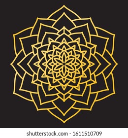 Abstract Petals Leaf Mandala Gold Line On Black Background. Vector Illustration