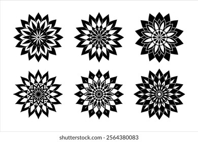 Abstract Petals Mandala black silhouette Vector illustration   