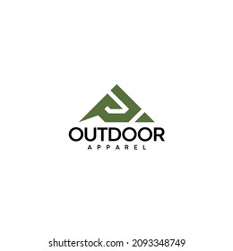 abstract PF logo design with triangle shape mountain illustration, outdoor adventure brand logo design vector graphic 