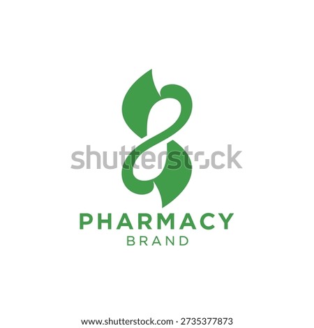 Abstract pharmacy logo featuring infinity loop and leaf elements symbolizing wellness continuity and natural remedies