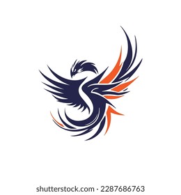 Abstract Phoenix Bird Logo Design with Stylish Lines Art Graphic Style.