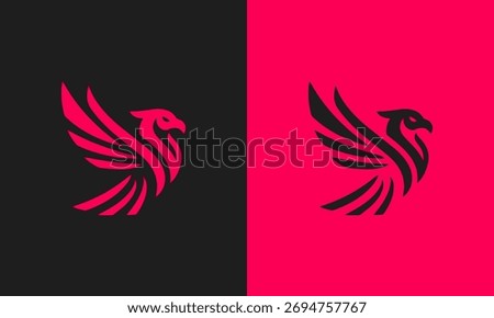 Abstract phoenix bird logo design in vibrant pink and black contrasting background