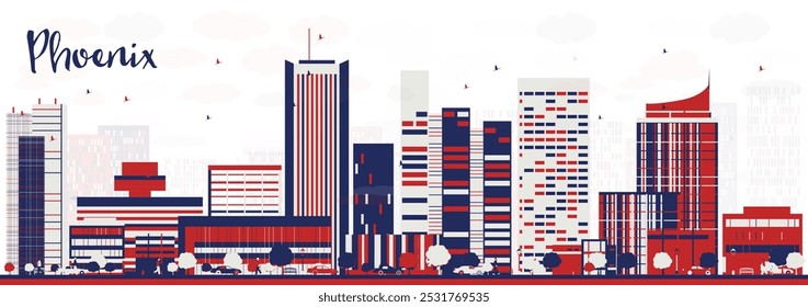 Abstractas horizonte de la ciudad de Phoenix con edificios de color. Ilustración vectorial. Viajes de negocios y concepto de turismo con edificios modernos. Paisaje urbano con Lugares famosos.