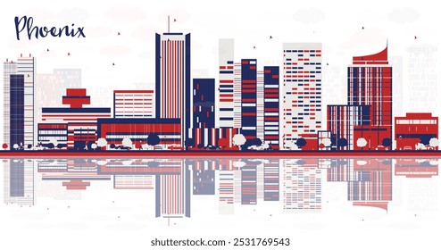 Abstractas horizonte de la ciudad de Phoenix con edificios de colores y reflejos. Ilustración vectorial. Viajes de negocios y concepto de turismo con edificios modernos. Paisaje urbano con Lugares famosos.