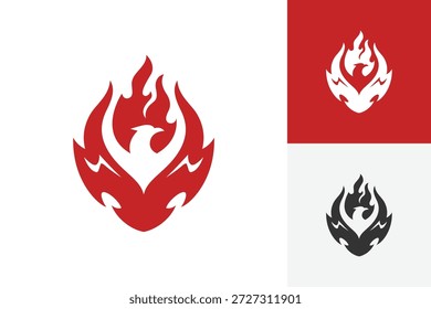 Diseño abstracto del icono del logotipo del fuego de Phoenix. símbolo potente del concepto del renacimiento de la llama para la energía, la fuerza, el guerrero, y el logotipo de la identidad de la marca