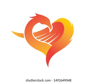 Abstract Phoenix Heart Logo Design Concept