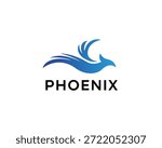 abstract phoenix logo, blue phoenix in flight logo design inspiration