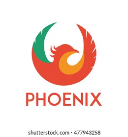 Abstract phoenix logo in warm colors with green accent