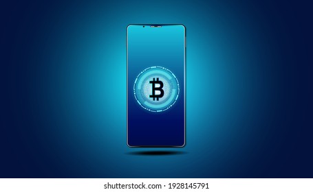 Abstract A phone with bitcoins in the phone is the concept of accessing Bitcoin Financial technology use