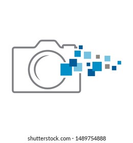 abstract photo camera and pixels, vector logo icon