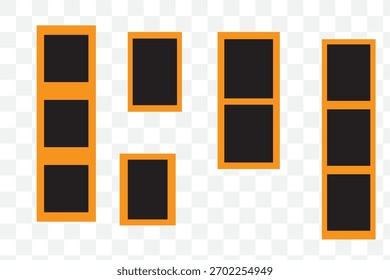 Vector Abstractas del collage del marco de la foto con 6 rectángulos negros y un círculo central delineado en blanco sobre fondo gris, ofreciendo una disposición geométrica moderna para la presentación elegante de la Imagen