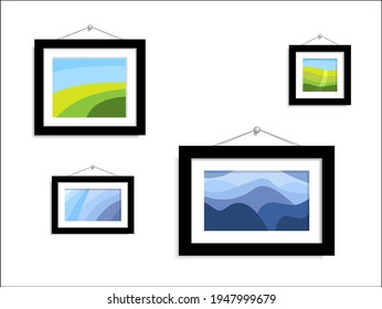 Abstract photo nature. Abstract paintings hang on the wall. art in gallery on white background. Set vector color abstract picture isolated. painting mountain, landscape.