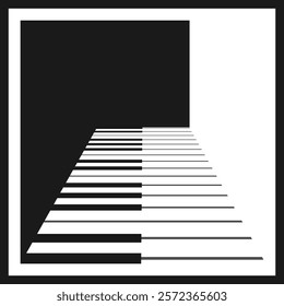 Abstract piano keyboard with black and white keys.