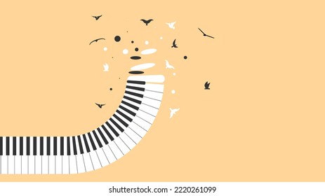 Abstract Piano Keys Music Keyboard Instrument Song Melody With Birds Vector Design Style