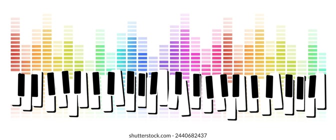 Abstract piano keys on rainbow equalizer on white background. Used for decoration, advertising design, websites or publications, banners, posters and brochures.