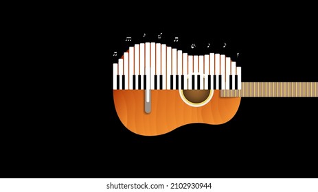 Abstract Piano Music Keyboard Instrument With Guitar And Notes Song Melody Audio Sound Vector Design Style Concept For Concert, Performance, Relax