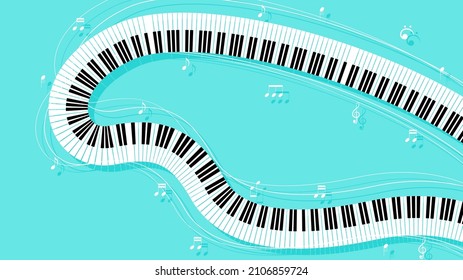 Abstract Piano Music Keyboard Instrument With Flying Keys And Notes Song Melody Audio Sound Vector Design Style Concept For Concert, Performance, Relax