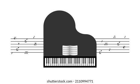 Abstract Piano Music Keyboard Instrument With Keys And Notes Song Melody Audio Sound Vector Design Style Concept For Concert, Performance, Relax