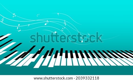 Abstract Piano Music Keyboard Instrument With Flying Keys And Notes Song Melody Audio Sound Vector Design Style Concept For Concert, Performance, Relax
