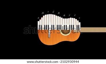 Abstract Piano Music Keyboard Instrument With Guitar And Notes Song Melody Audio Sound Vector Design Style Concept For Concert, Performance, Relax