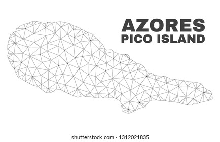Abstract Pico Island map isolated on a white background. Triangular mesh model in black color of Pico Island map. Polygonal geographic scheme designed for political illustrations.