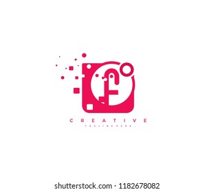Abstract Pictogram Camera Icon Dots Pixel Square Letter F Logo