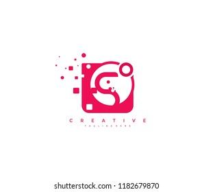 Abstract Pictogram Camera Icon Dots Pixel Square Letter S Logo
