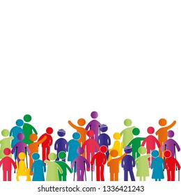 Abstract pictograms showing figures mentally and physically disabled with good and happy emoticons
