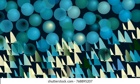 Abstract picture with circles and triangles. Blue color tints, halftones.
