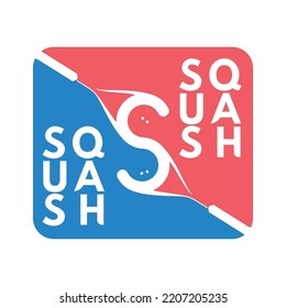 Abstract picture depicting squash balls and squash rackets in red and blue colors. Suitable for use as a logo for a squash competition or for a squash club.