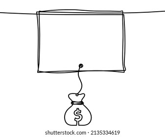 Abstract picture frame with dollar as continuous lines drawing on white background. Vector