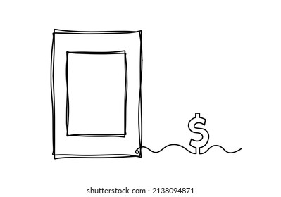 Resumen del marco de imagen con el dólar como líneas continuas dibujando sobre fondo blanco. Vector