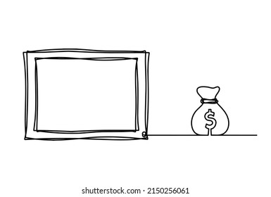 Abstract picture frame with dollar as continuous lines drawing on white background. Vector