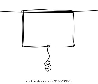 Abstract picture frame with dollar as continuous lines drawing on white background. Vector