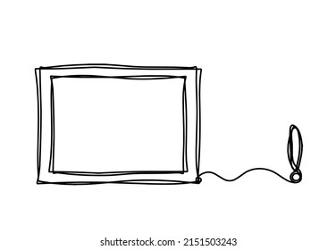 Marco de imagen abstracto con la marca de exlamación como líneas continuas dibujando sobre fondo blanco. Vector