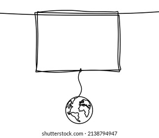 Abstract picture frame with globe as continuous lines drawing on white background. Vector