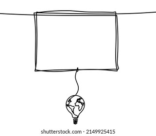 Resumen del marco de la imagen con la bombilla del globo como líneas continuas dibujando sobre fondo blanco. Vector