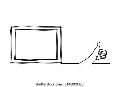 Abstract picture frame with hand as continuous lines drawing on white background. Vector